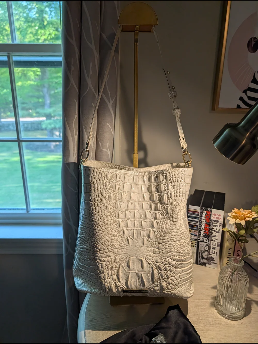 Brahmin Celina Leather Bucket Bag With Dustbag In Coconut Milk Colorway